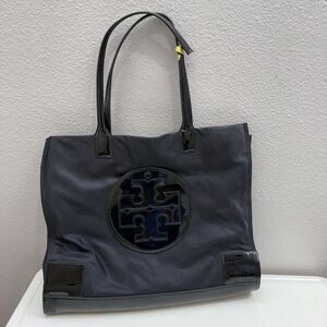 TORY BURCH Tote Large Black Logo Bag w/Patent Leather Trim *flaw